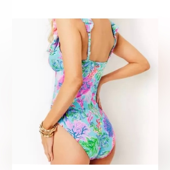 Lilly Pulitzer One-Piece Swimsuit Celestial Blue Huey Ruffle Size 16 - Picture 15 of 15